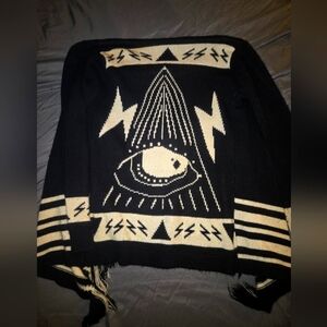 Charlotte Russe Black and Cream Eye Graphic Sweater